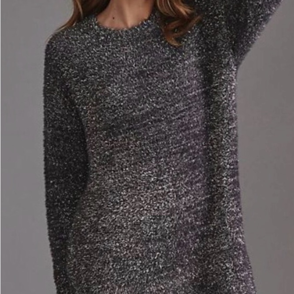 Anthropologie Charcoal/silver Metallic Fuzzy Knit Sweater dress